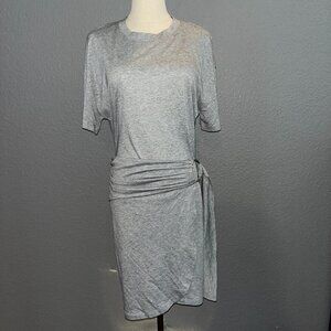 BA&SH Erika Lady Belted Faux Wrap Tee Shirt Mini Dress in Heather Gray -  Medium